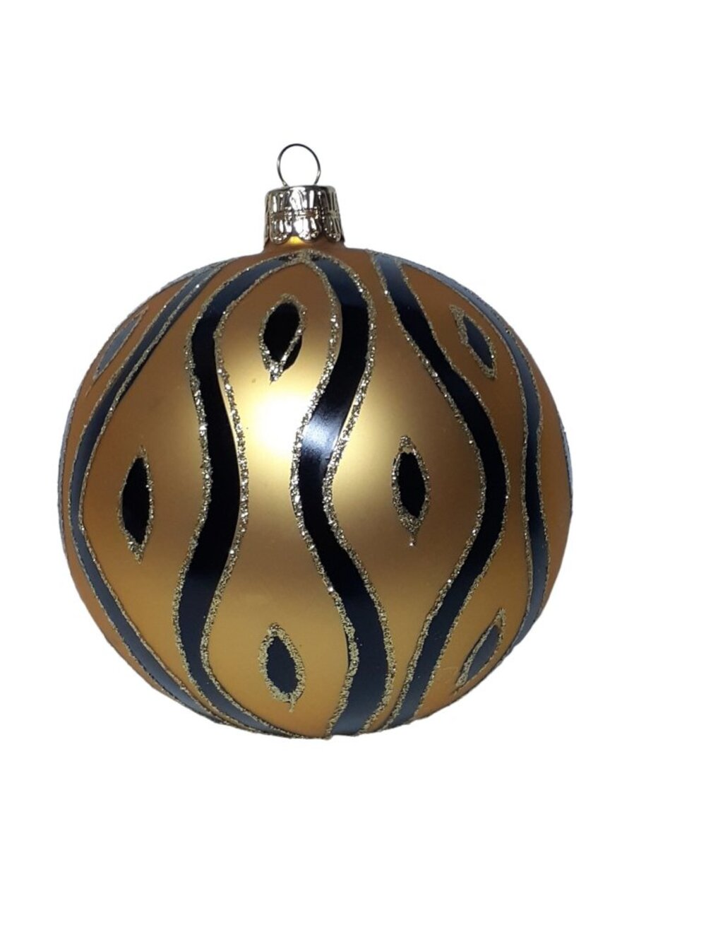 VTG Christmas Czech Republic Gold Black Bulb Ball Ornament Glitter 3.5"